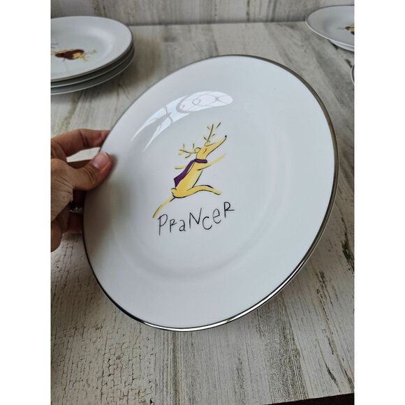 Pottery Barn Prancer reindeer plate salad 8.5 in dancing Xmas - Picture 2 of 4